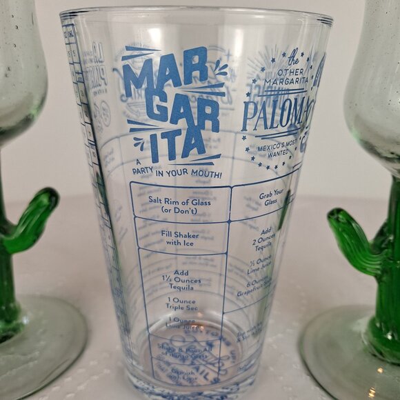 2 Mexican Glass Margarita Glasses & Margarita Recipe Measure Glass - Picture 4 of 10